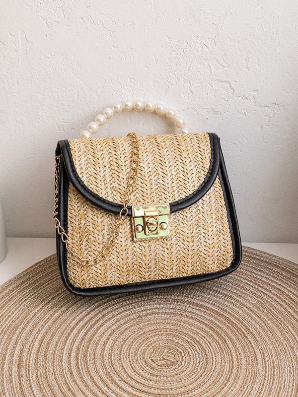 Casual Straw Pearl Beaded Messenger Bag Clutch Vacation Women