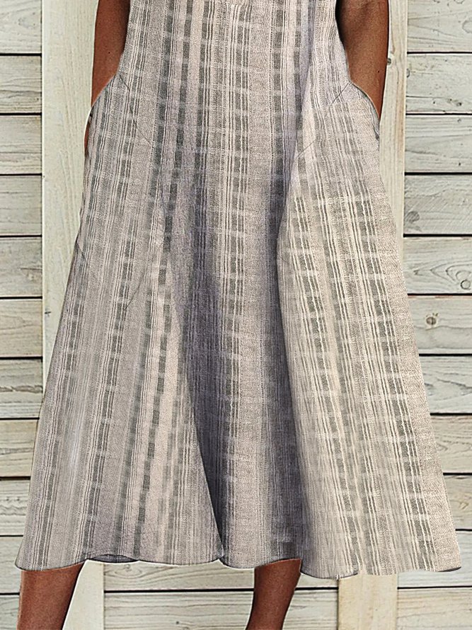 V Neck Geometric Casual Basic Midi Dresses