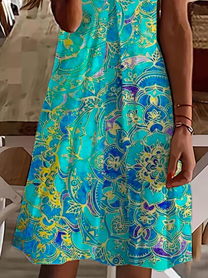 V Neck Casual Short Sleeve Printed Dress