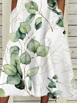 Leaf Loose Casual V Neck Dress