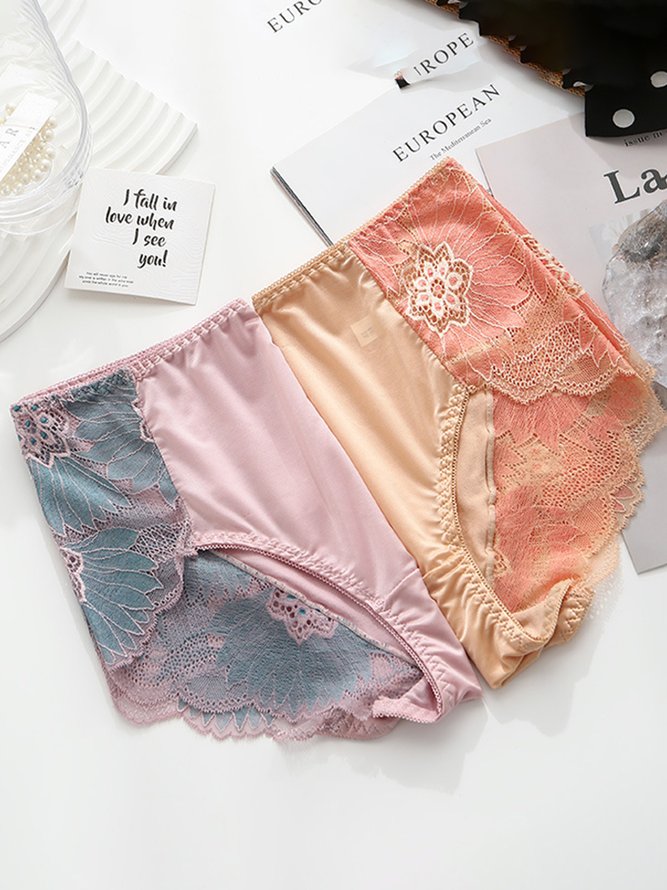 Breathable High Elastic Sexy Exquisite Lace Mid Waist Panties
