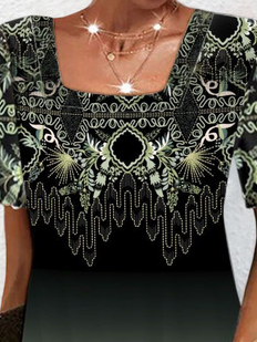 Casual Ethnic Ombre Design Square Neck Knit Dress