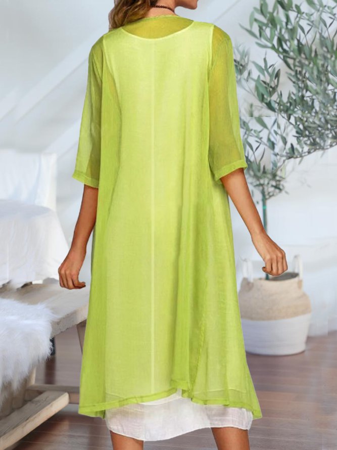 Round Neck Two Piece Floral Linen Casual Midi Dresses