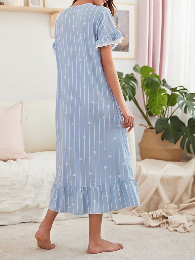 Lace StripedPrinted Knitted Loose Nightdress