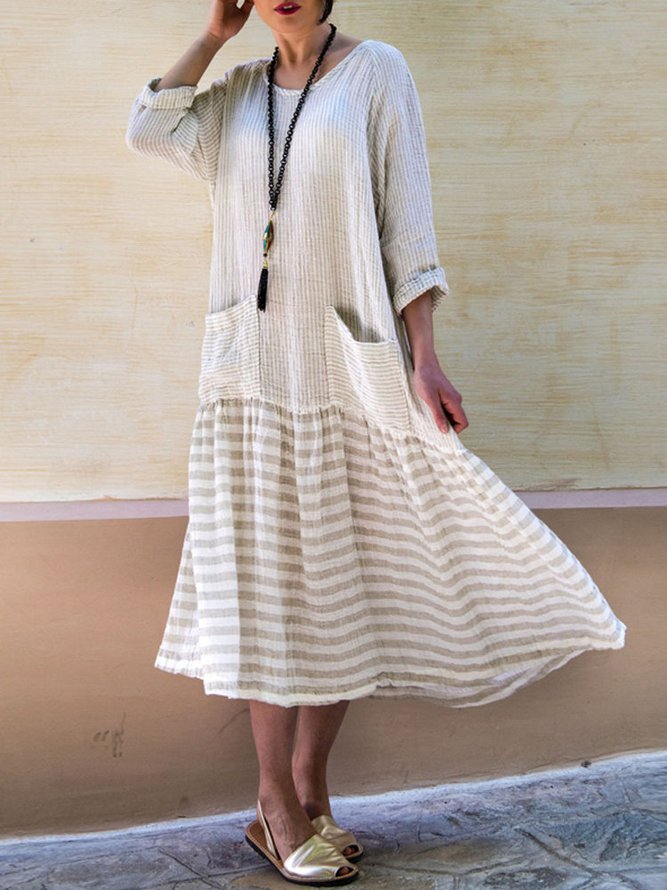 Crew Neck Women Fall Dress Daily Casual Cotton Dress