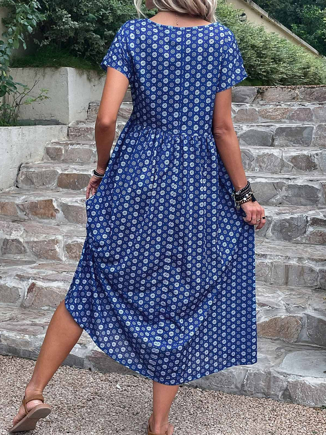 V Neck Casual Loose Dress With No Belt