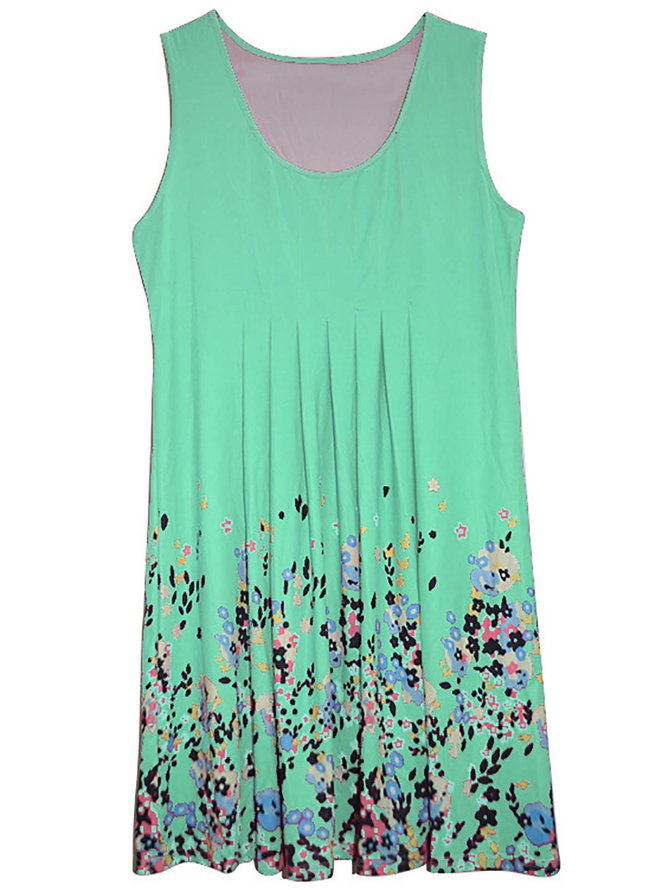 A-line Women Daytime Sleeveless Cotton-blend Painted Floral Floral Dress