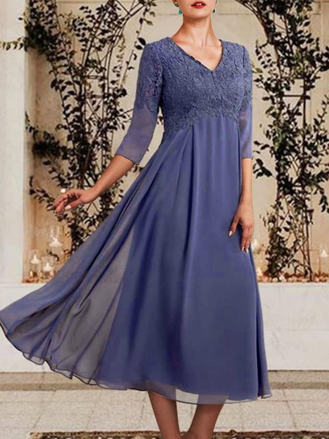 Elegant Plain Lace Panel Slim Fit Prom Dress