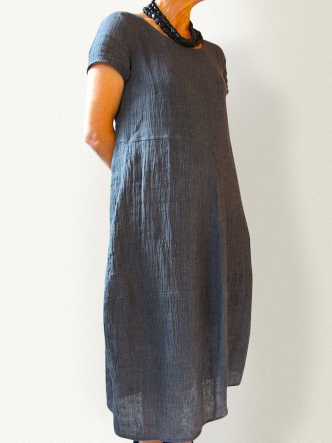 Summer Pockets Round Neck Shift Linen Dresses