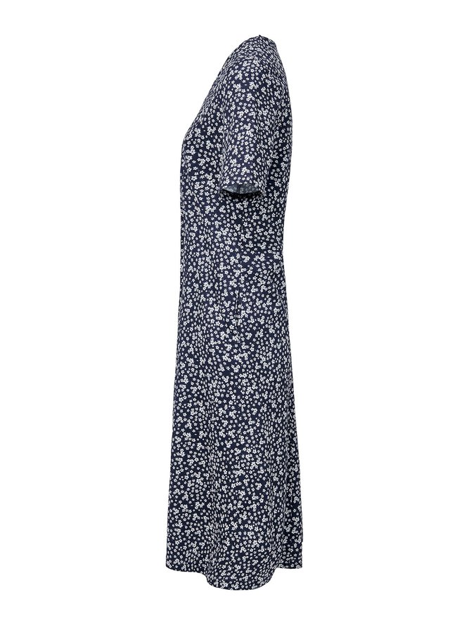 Ditsy Floral Round Neck Pocket Vacation Midi Dress