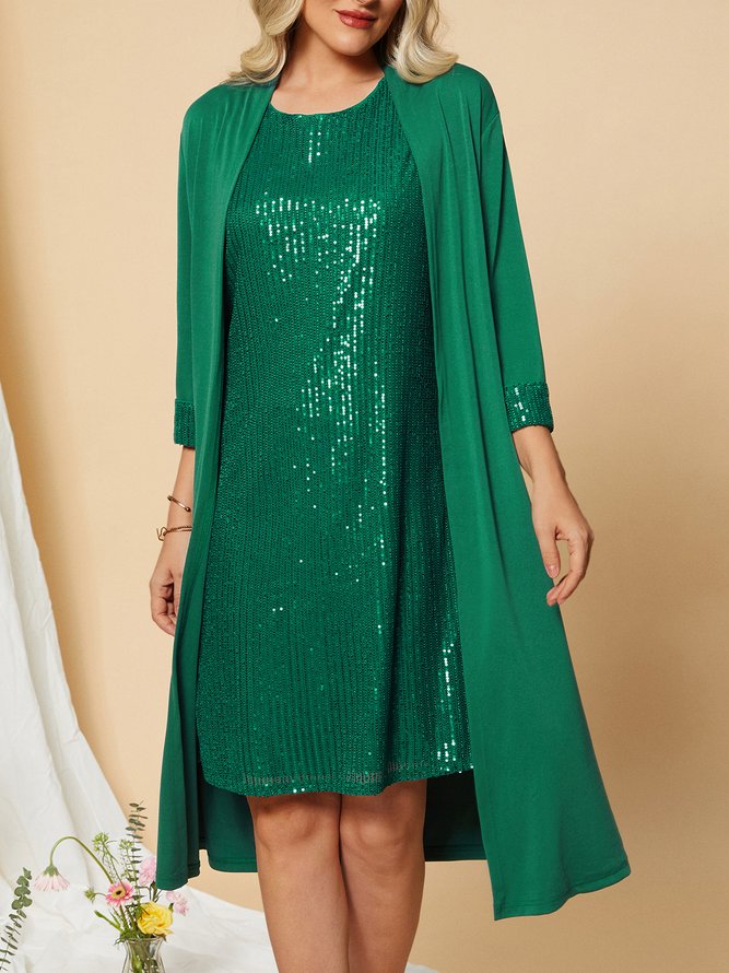 Wedding party holiday Sequins jacket dress two piece set