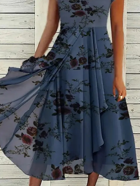 V Neck Floral Regular Fit Casual Dress
