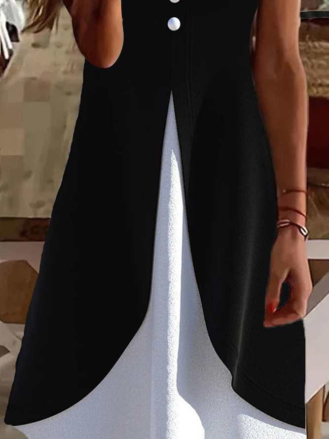 Casual Loose Color Block Mock Two-Piece Dress