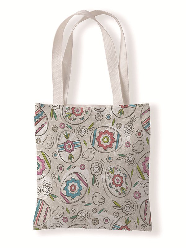 Easter Bunny Egg Pattern Canvas Tote Bag Environmentally Friendly Reusable