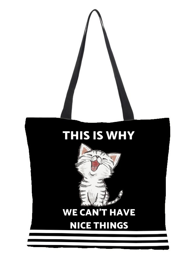 This Is Why Alphabet Cat Canvas Shoulder Bag Women's Tote Bag