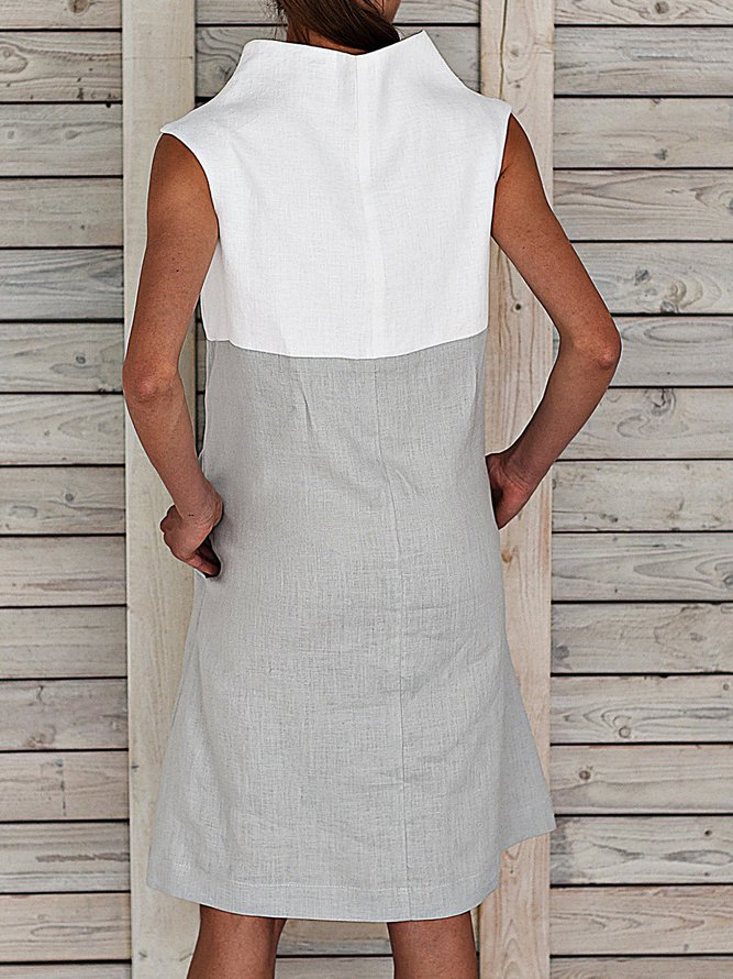 Plus Size Midi Weaving Dress Women Summer Shift Sleeveless Turtleneck Paneled Weaving Dress