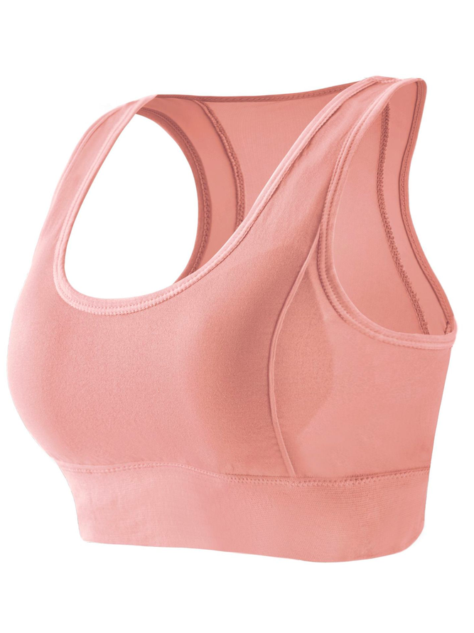 Casual Plain Crew Neck Sports Bra