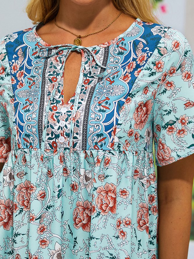 Regular Fit Floral Boho V Neck Dress