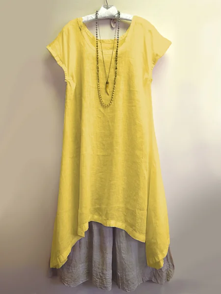 Crew Neck Shift Daytime Solid Summer Dresses