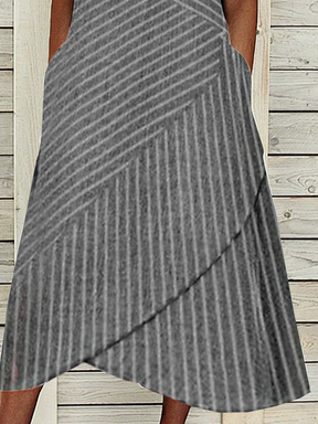 V Neck Casual Striped Loose Dress