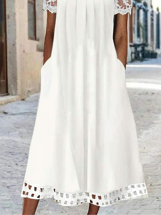 Lace Casual Plain Square Neck Dress