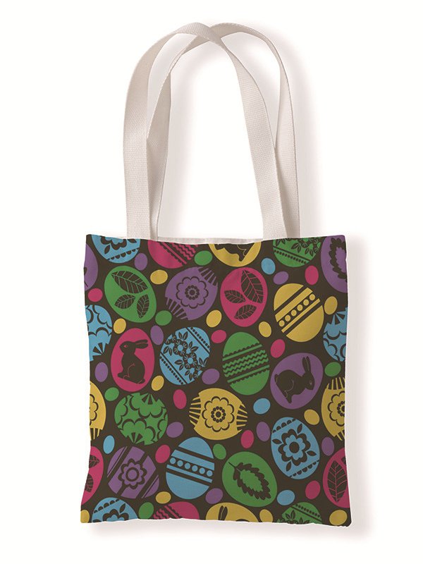 Easter Bunny Egg Pattern Canvas Tote Bag Environmentally Friendly Reusable