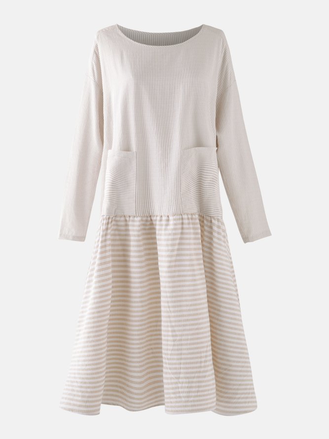 Crew Neck Women Fall Dress Daily Casual Cotton Dress