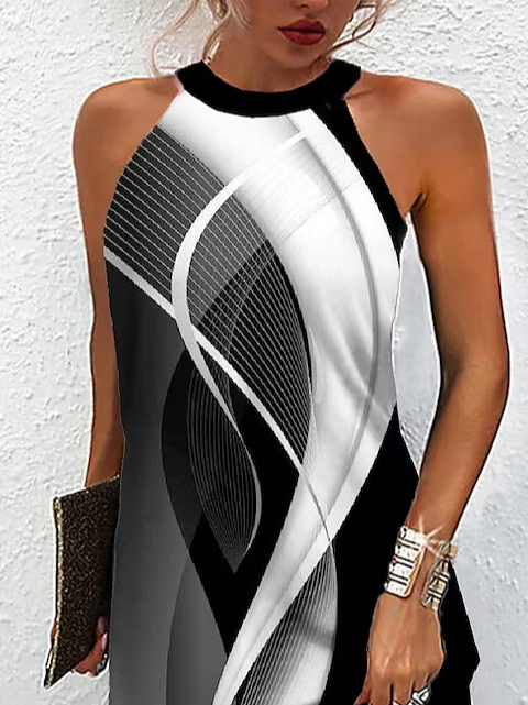 Casual Gradient Pattern Loose Halter Dress