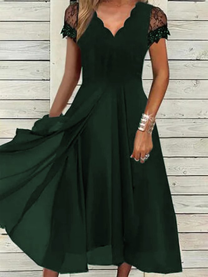 Casual V neck Plain Loose Short Sleeve Dress