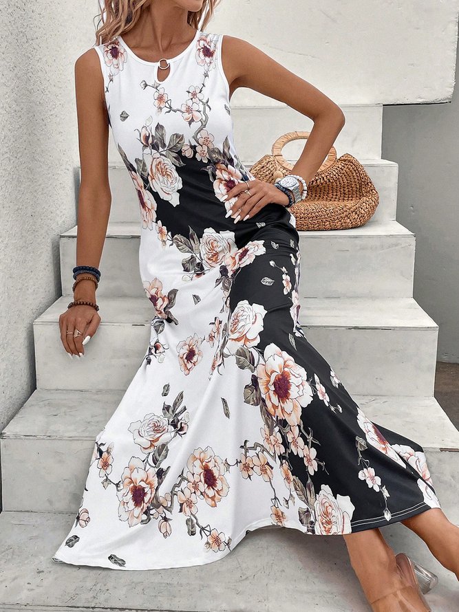 Womnes Sleeveless Crew Neck Casual Dress
