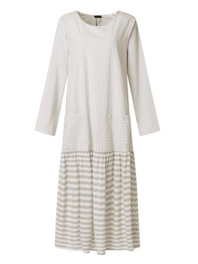 Crew Neck Women Fall Dress Daily Casual Cotton Dress