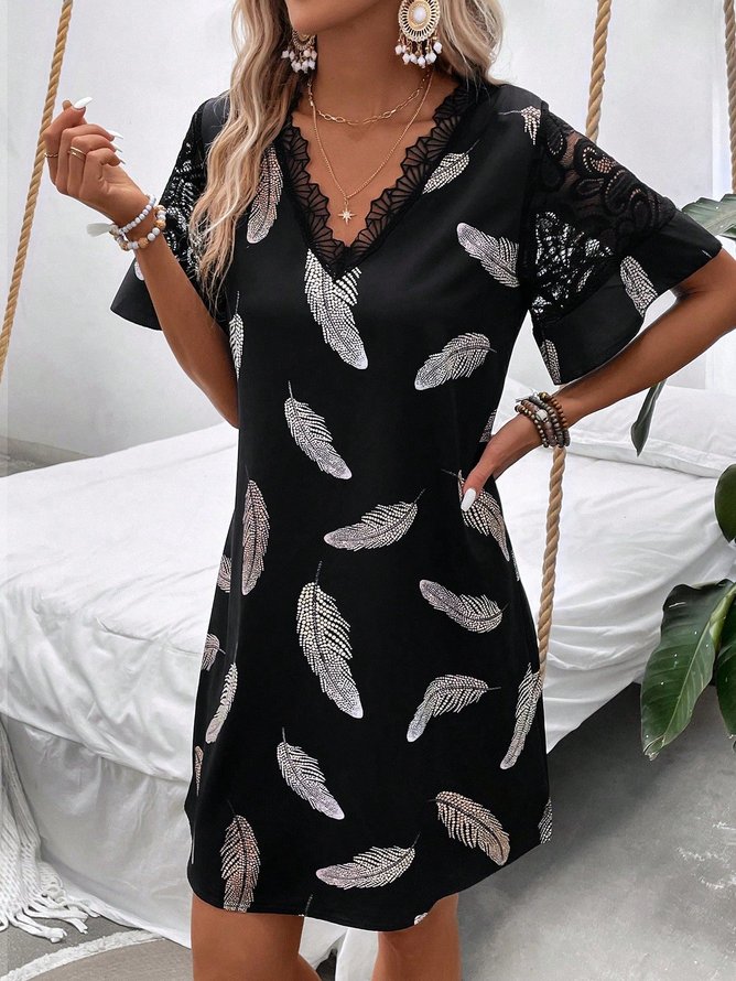 Feather Pattern Casual Loose Lace Dress
