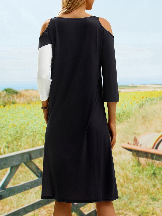 Abstract Printed Three Quarter Off The Shoulder Casual A-line Knitting Dress