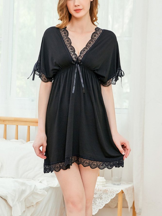 Breathable Soft Comfortable Modal V Neck Lace Casual Loose Nightdress