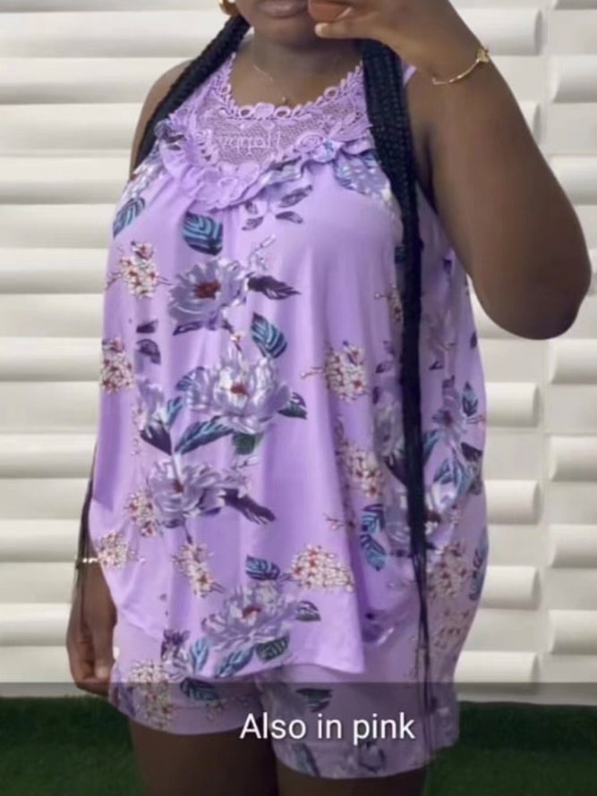 Breathable Comfort Style Lace Floral Elegant Romantic Pajama Set