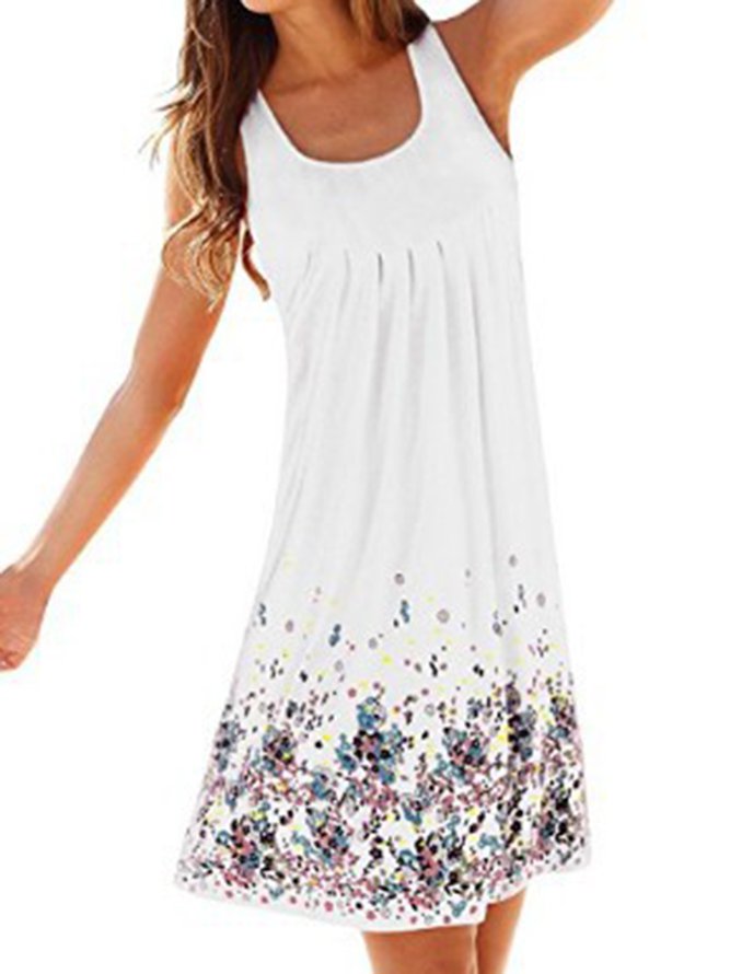 A-line Women Daytime Sleeveless Cotton-blend Painted Floral Floral Dress