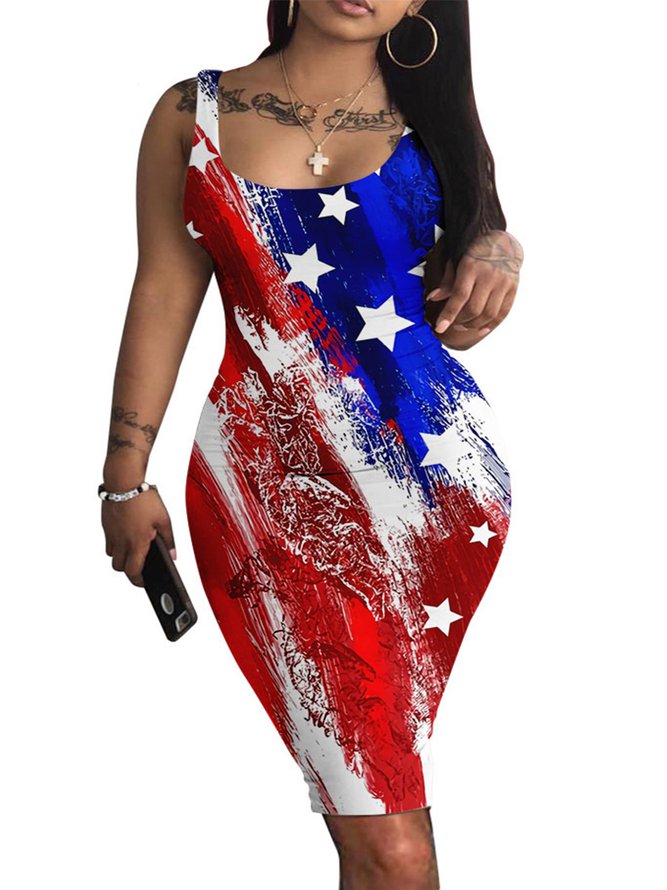 Sleeveless U-Neck Casual Dresses