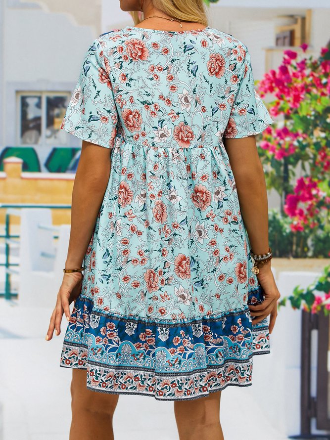 Regular Fit Floral Boho V Neck Dress