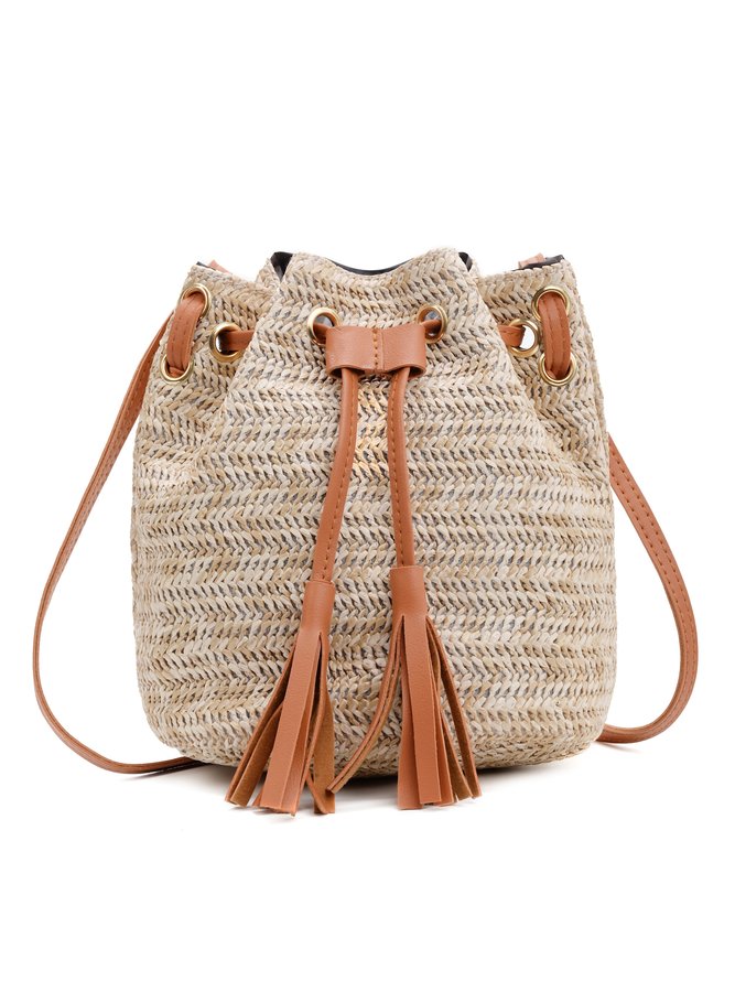 Casual Straw Drawstring Crossbody Bag Women's Shoulder Bag Urban Vacation