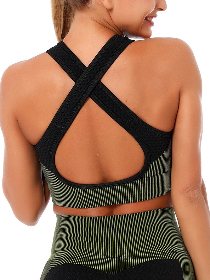 Vest style seamless yoga clothes knitted jacquard fitness suit Set Speed dry sports bra