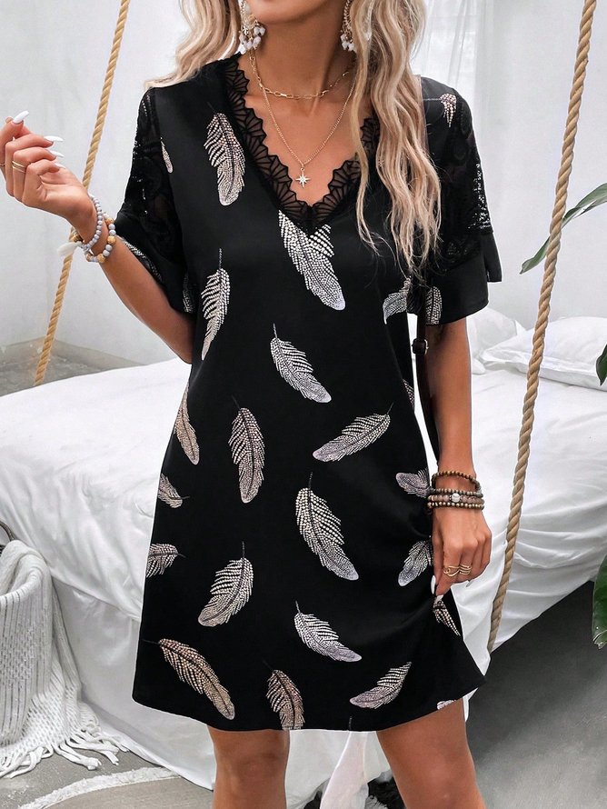 Feather Pattern Casual Loose Lace Dress