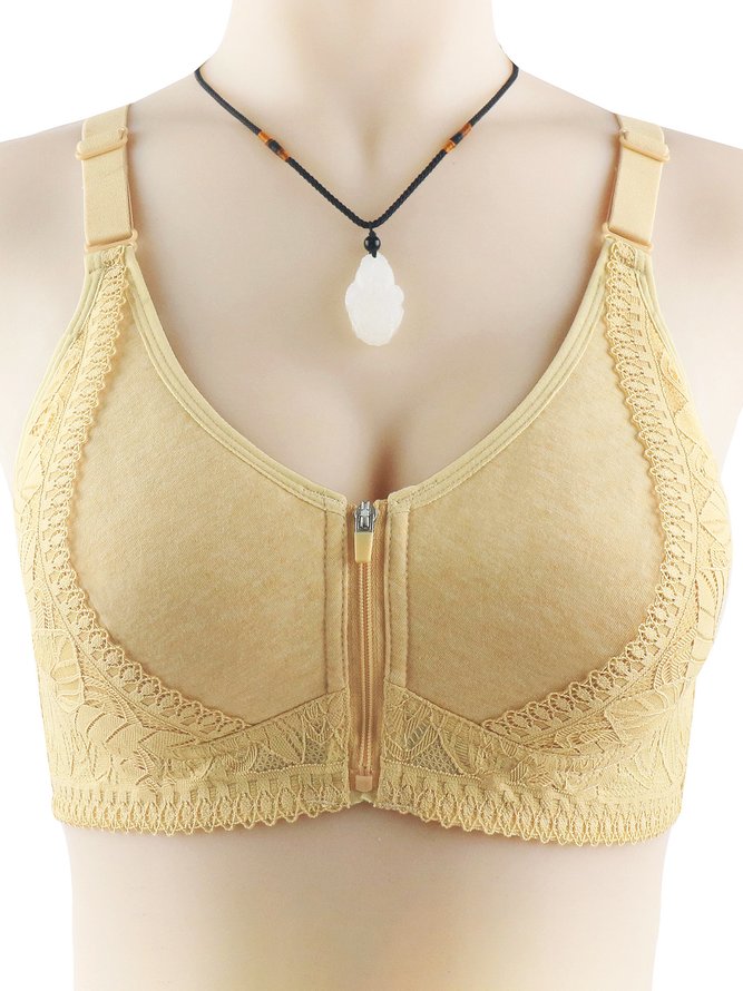 Lace Push Up Zip Front Wireless Bra