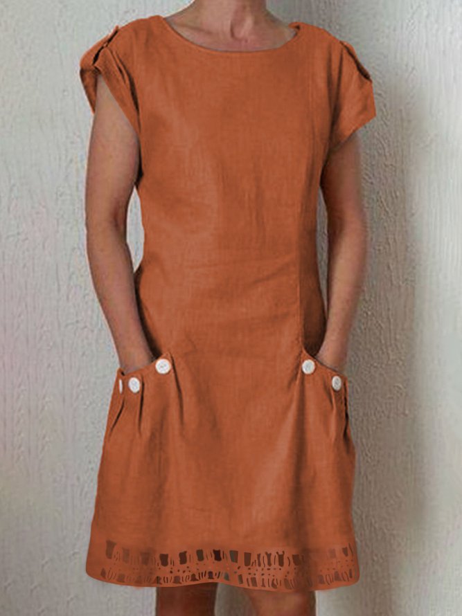 Cotton-Blend Crew Neck Women Summer Weaving Dress Casual Weaving Dress