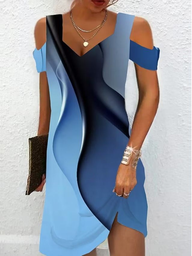 Loose Ombre V Neck Casual Dress With No Belt