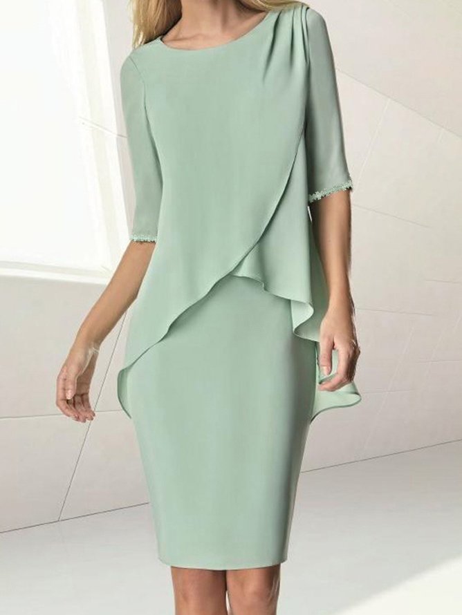 Crew Neck Elegant Plain Formal Midi Prom Dress