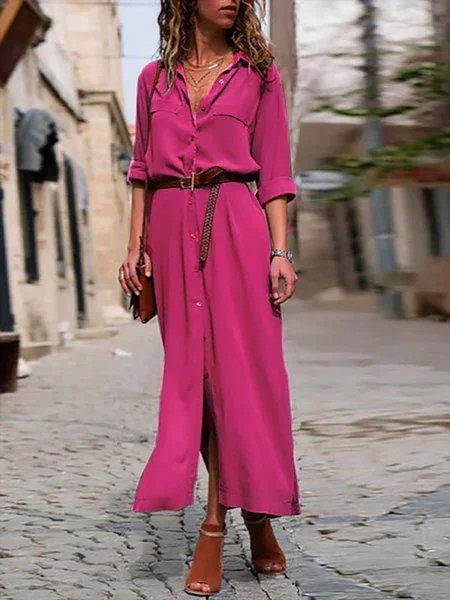 Shawl Collar Shift Women 3/4 Sleeve Paneled Spring Dress