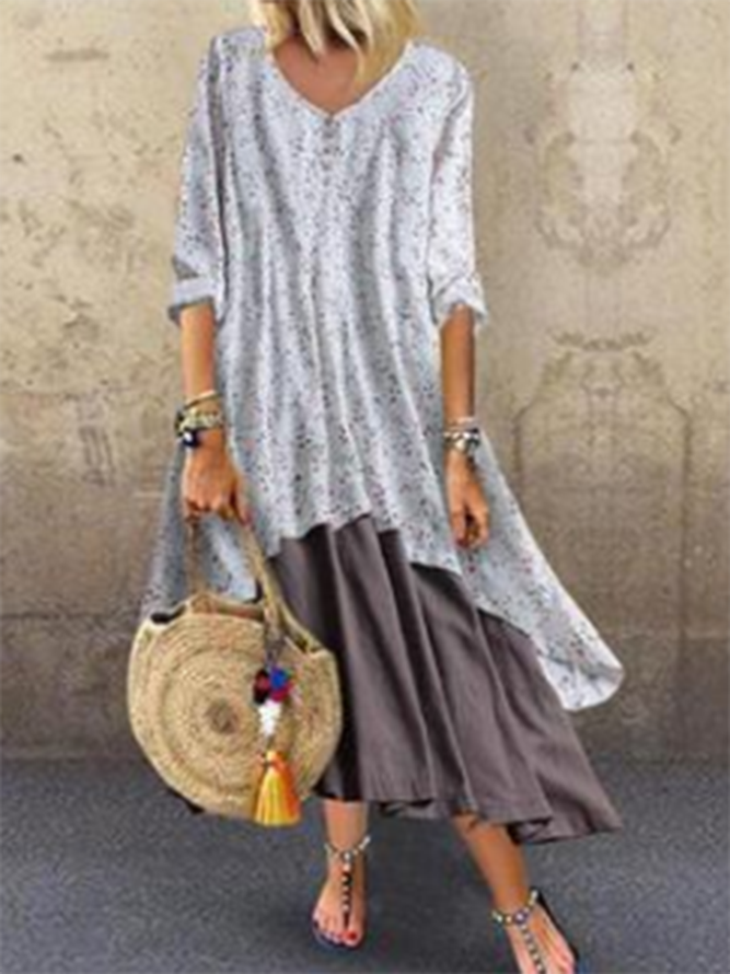 V Neck Women Weaving Dress A-Line Going Out Boho Cotton Weaving Dress