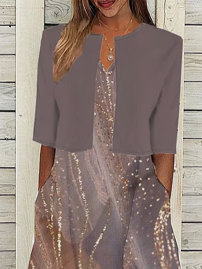 Crew Neck Casual Gradient Pattern Two-Piece Set