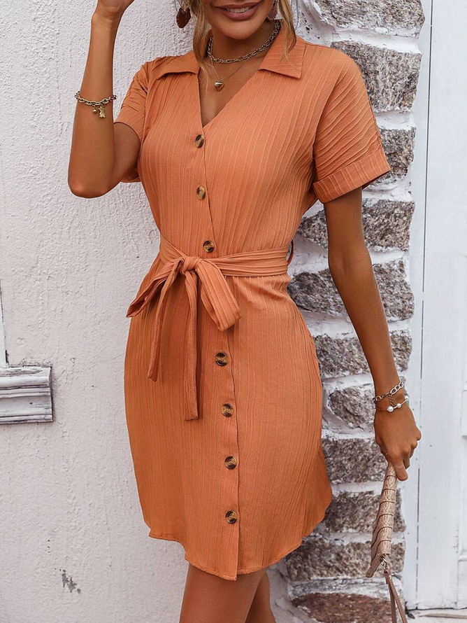 Regular Fit Lace-Up Plain Casual Dress