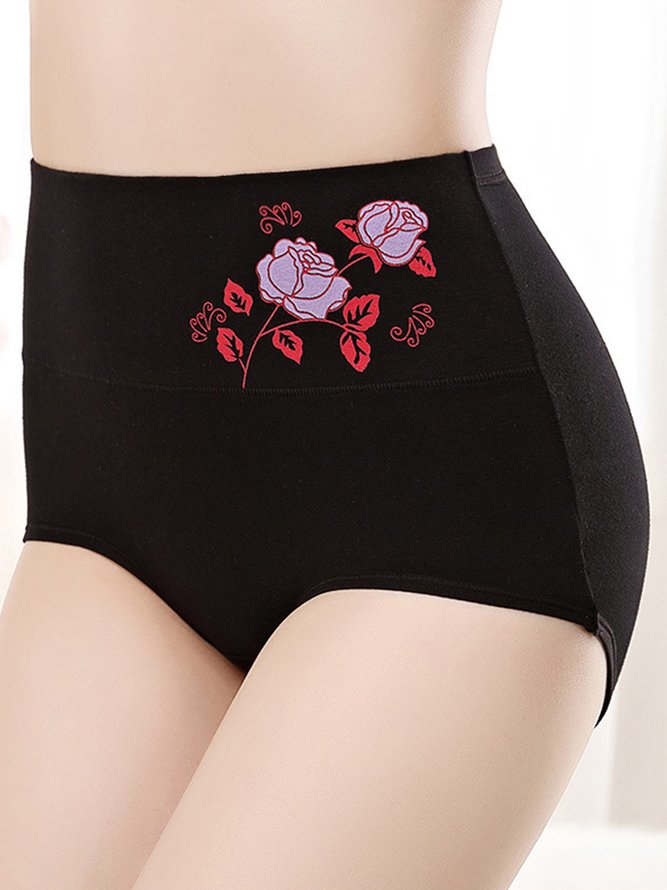 Floral Cotton High Waist Briefs